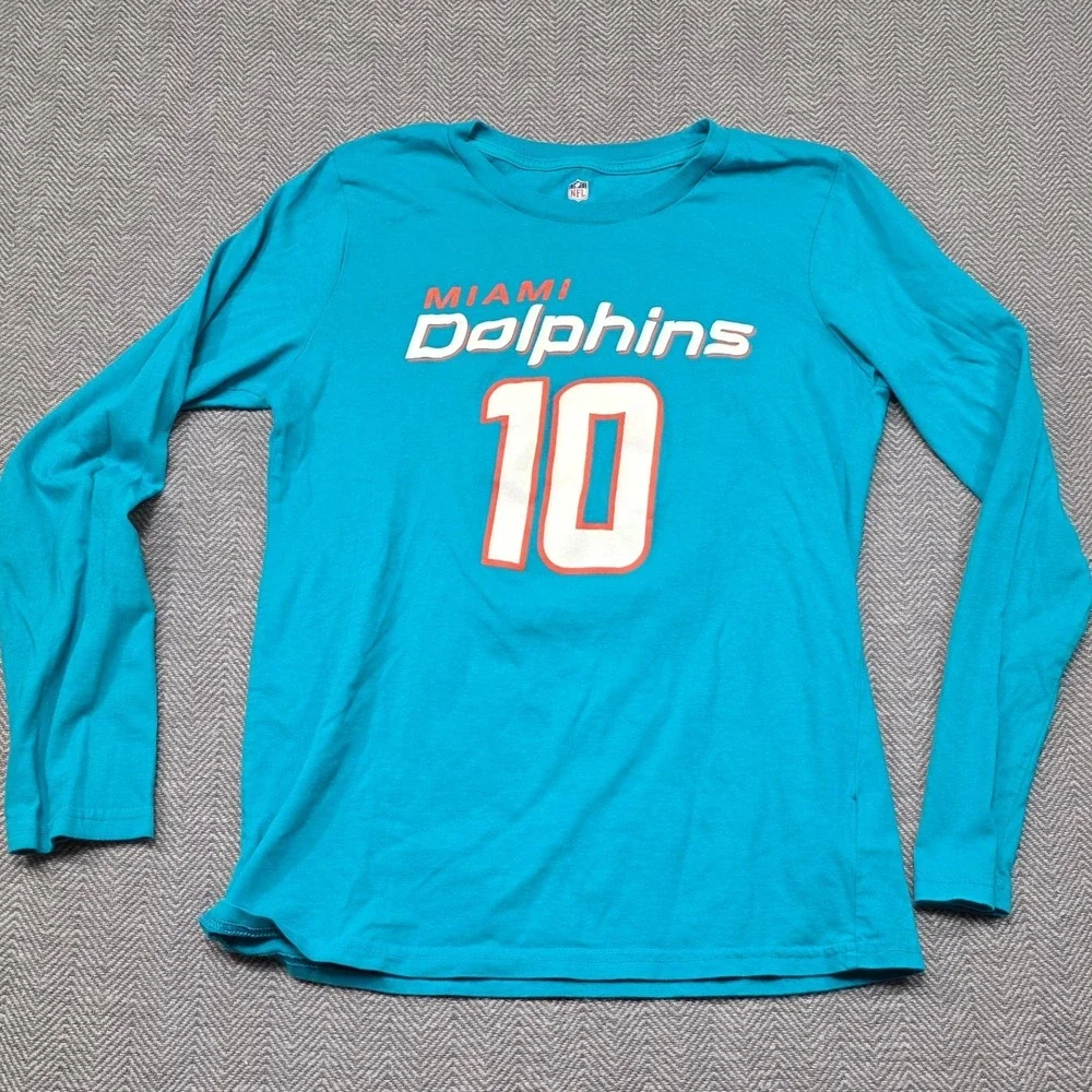NFL Miami Dolphins Tyreek Hill 10 Youth Large 14/16 Long Sleeve Shirt‎ Aqua Teal